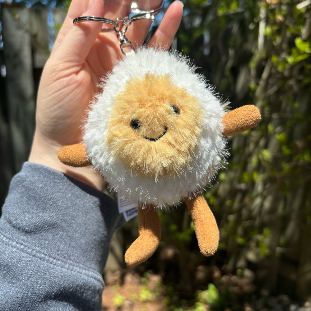 Apricot Lamb Fluffy Soft Egg Keychain Clip On Plush